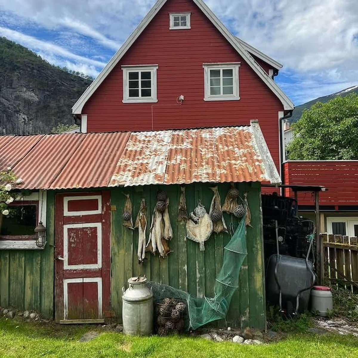 Traditional red fishermen’s cabins, Bergen, Norway